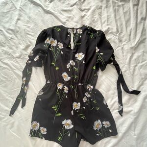 Floral Black Romper with Tie Sleeves